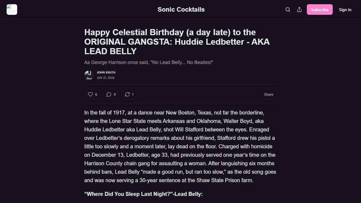 Happy Celestial Birthday (a day late) to the ORIGINAL GANGSTA: Huddie Ledbetter - AKA LEAD BELLY